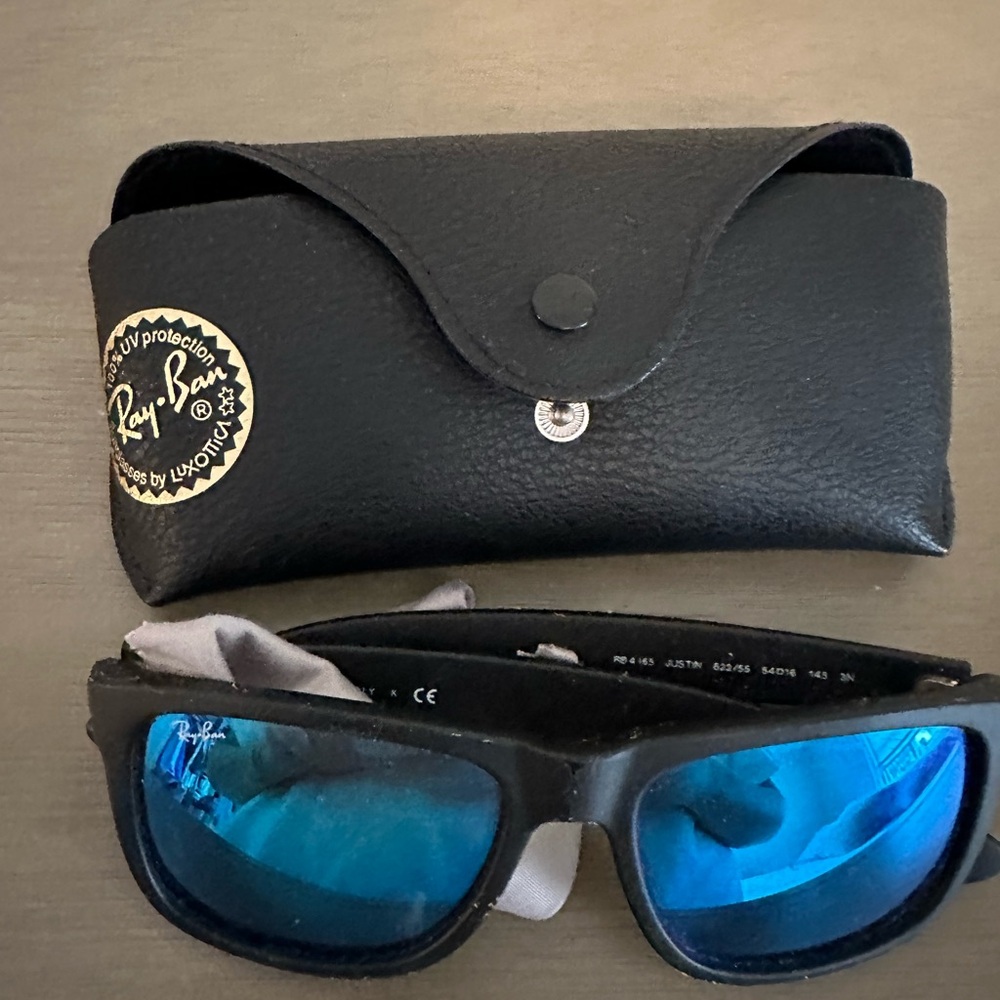 Ray-Ban Black Frames with Reflective Blue Lenses
